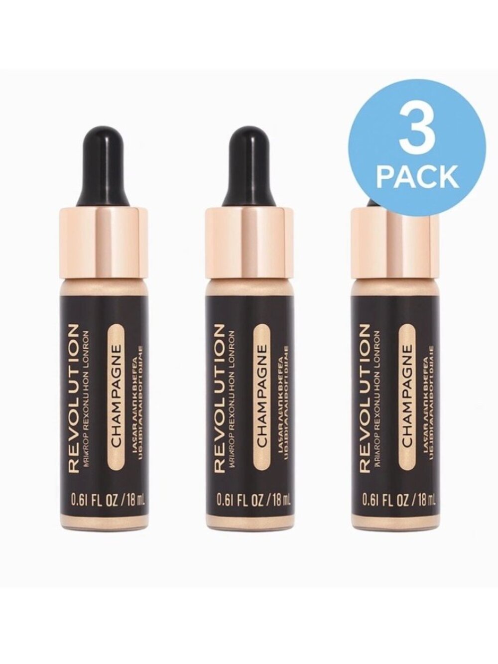 REVOLUTION Liquid Highlighter Champagne 3 Pack